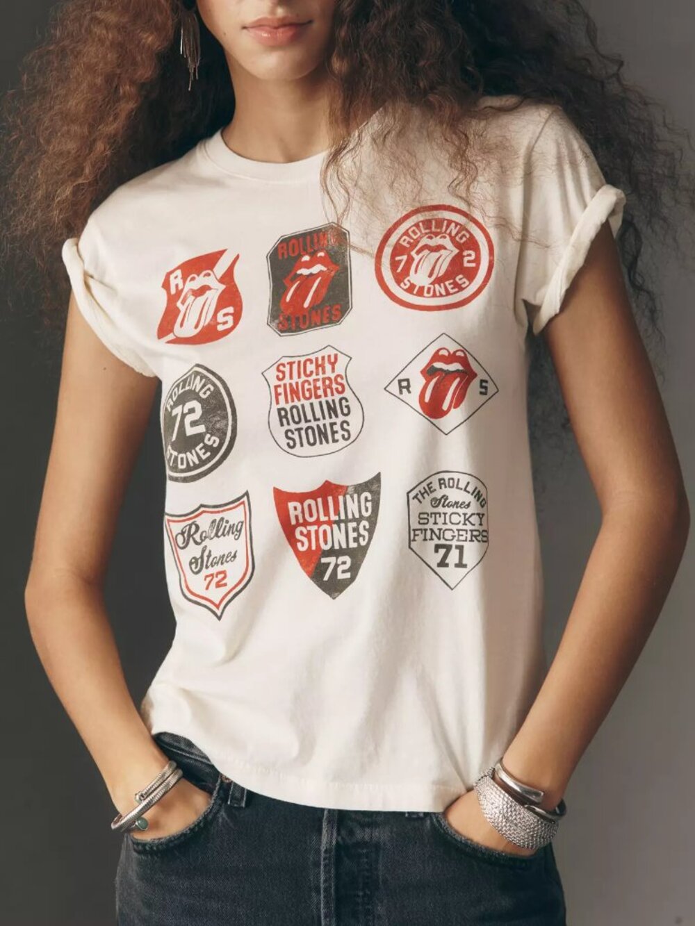 Anthropologie Letluv Rolling Stones Tee Short Sleeve T-Shirt Ivory M